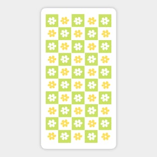 Vintage Aesthetic Checkerboard Flower Design Phone Case in Mustard and Chartreuse Sticker